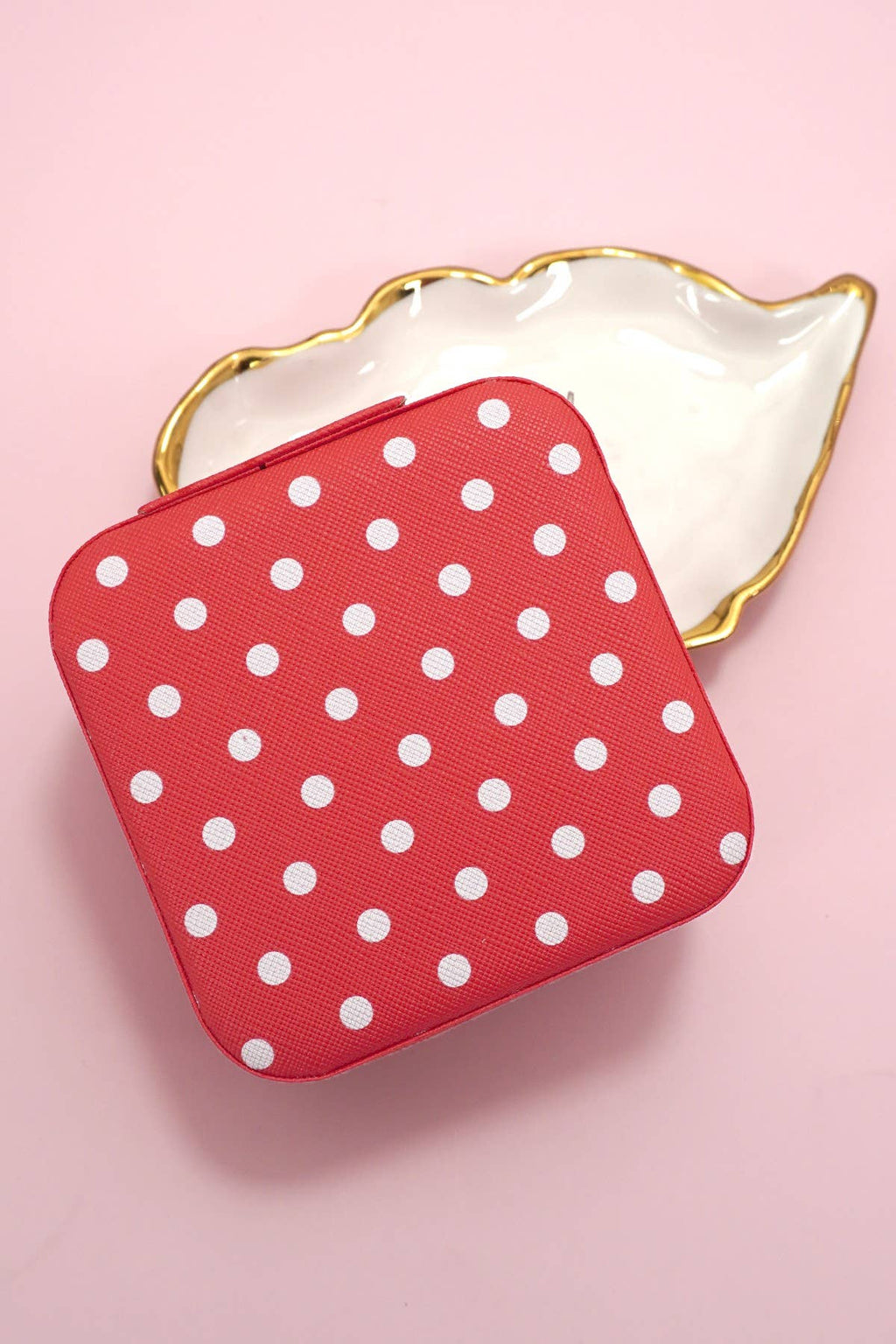 Boîte à bijoux rayée rose